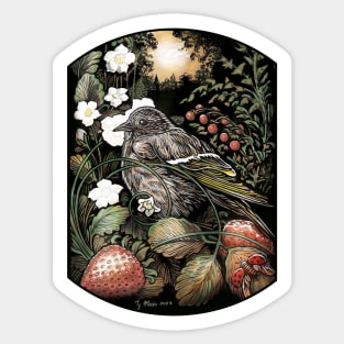 Pine Siskin in a Strawberry Patch Sticker